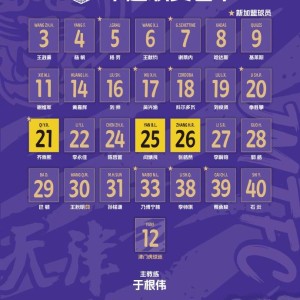 开云-津门虎2026赛季大名单：共28名球员，谢蒂内7号，格劳5号